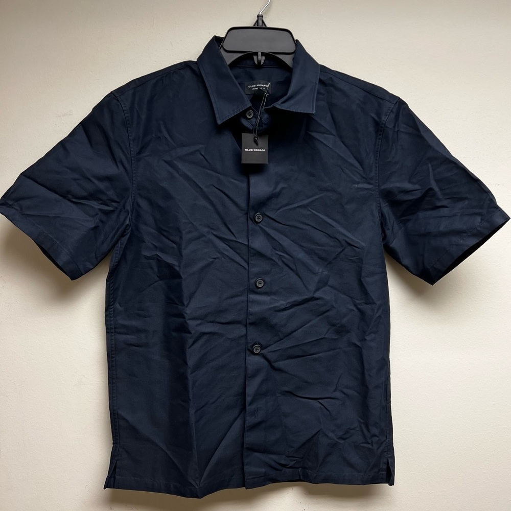 Club Monaco - Standard Fit Short Sleeve Twill Shirt - Navy - Size XS - New